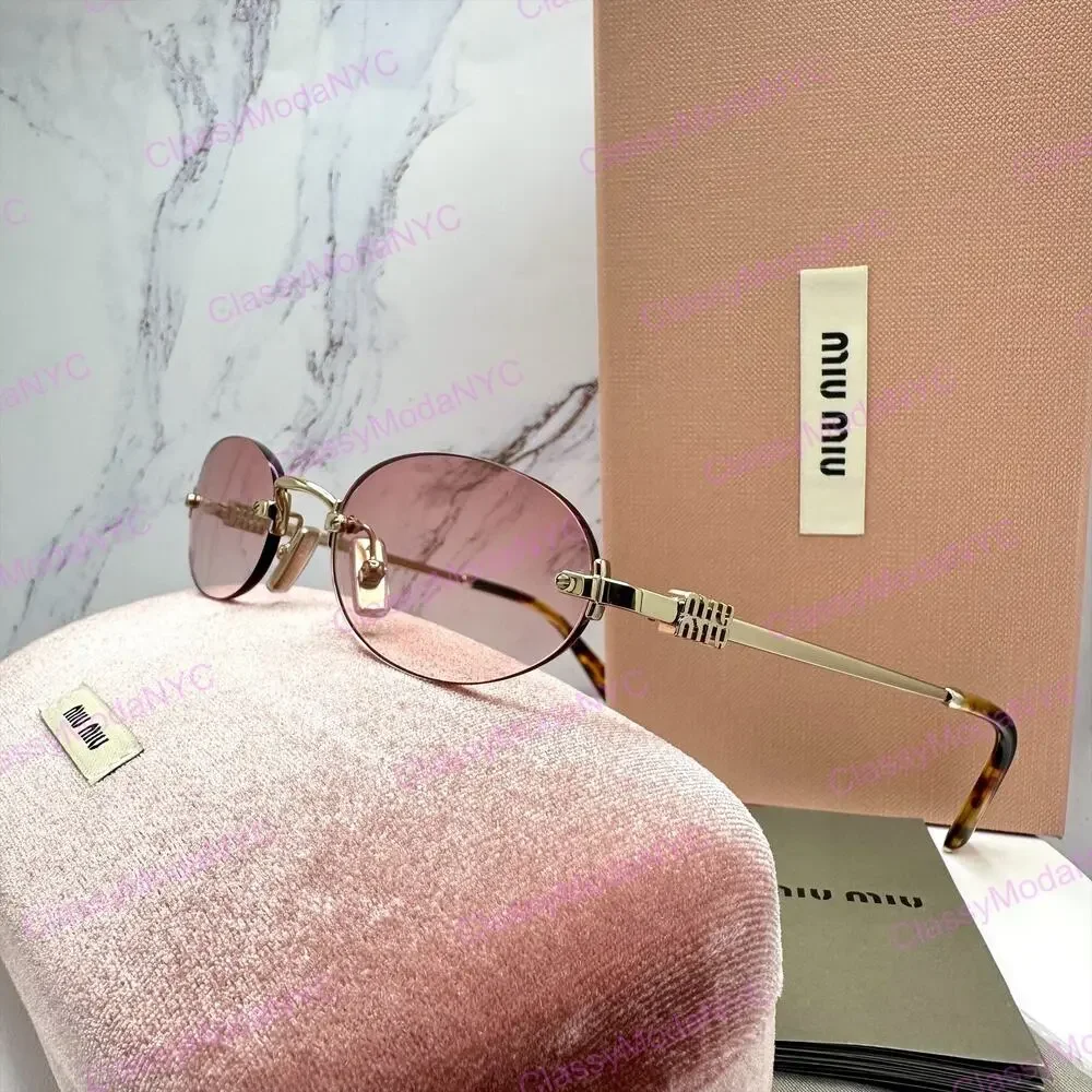 New MIU MIU Sunglasses Gold Metal Pink Oval Authentic Gradient MIU MIU